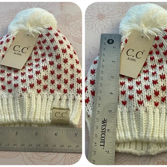Kids Heart Knit Beanie with Pom - Picture 4 of 4